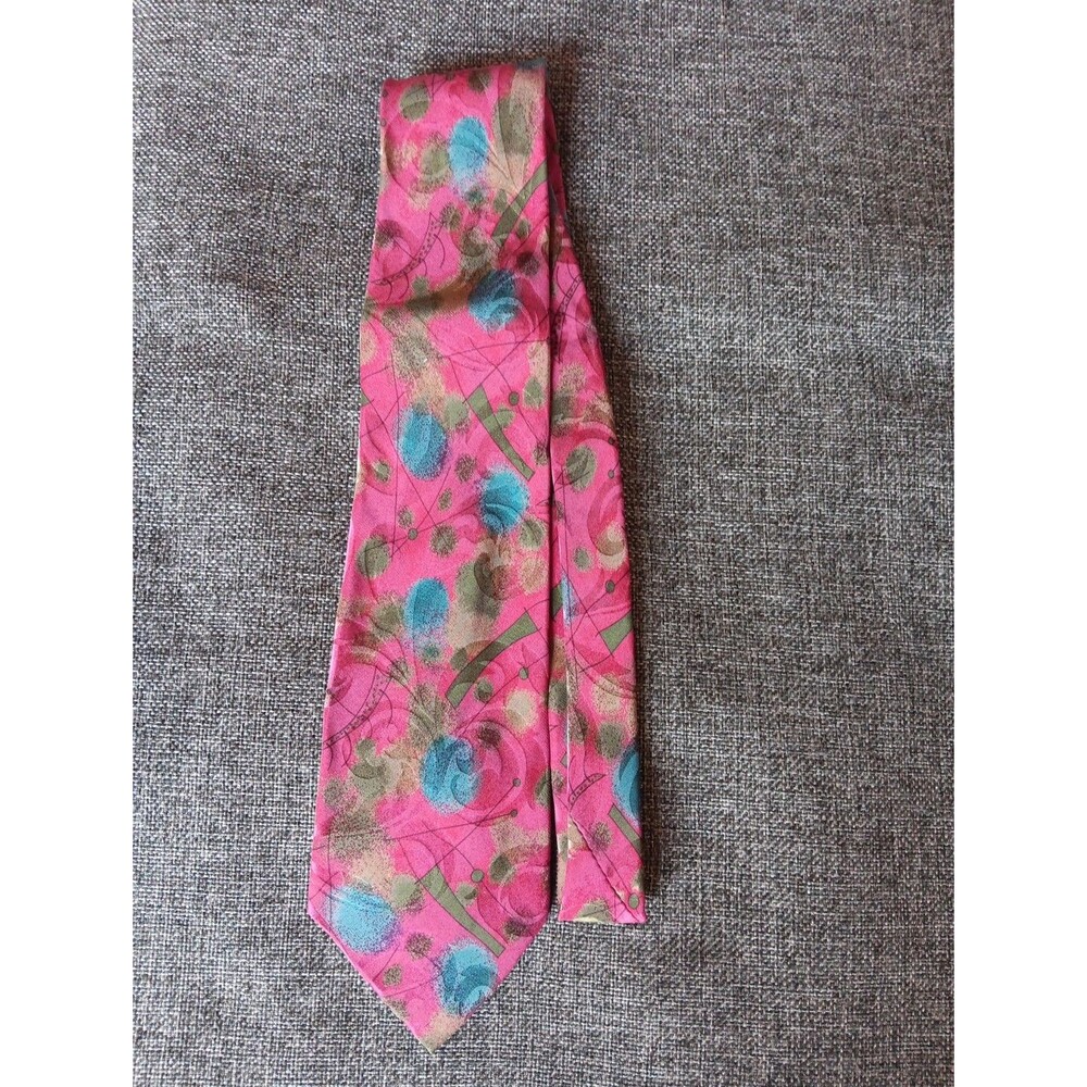 Tie 70s 80s 90s Y2K Mens Austin Grey Silk Red Blue Beige 3.5 Wide 60 Long